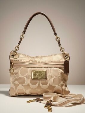 Coach Poppy Signature 2-Way Shoulder Bag with Signature Jacquard "C" Pattern